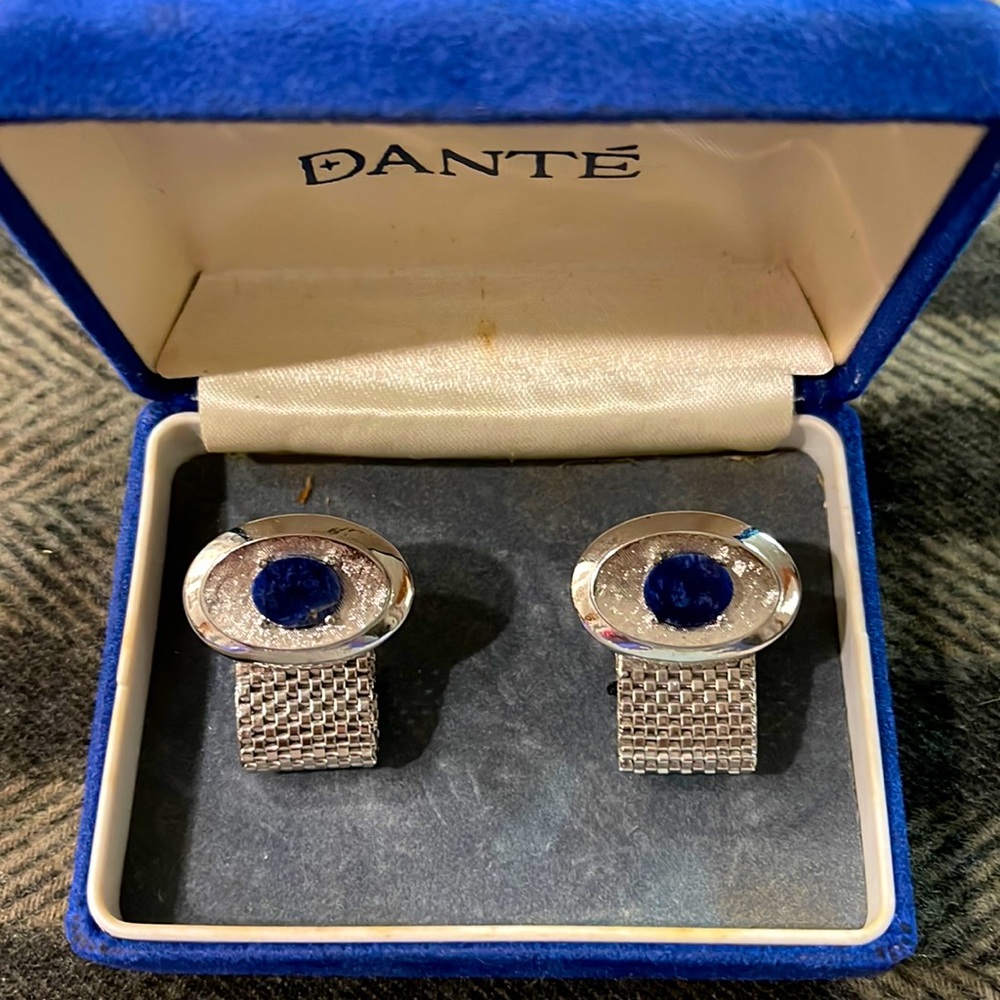Vintage Dante brand Silver-tone Lapis Stone Cuff Links